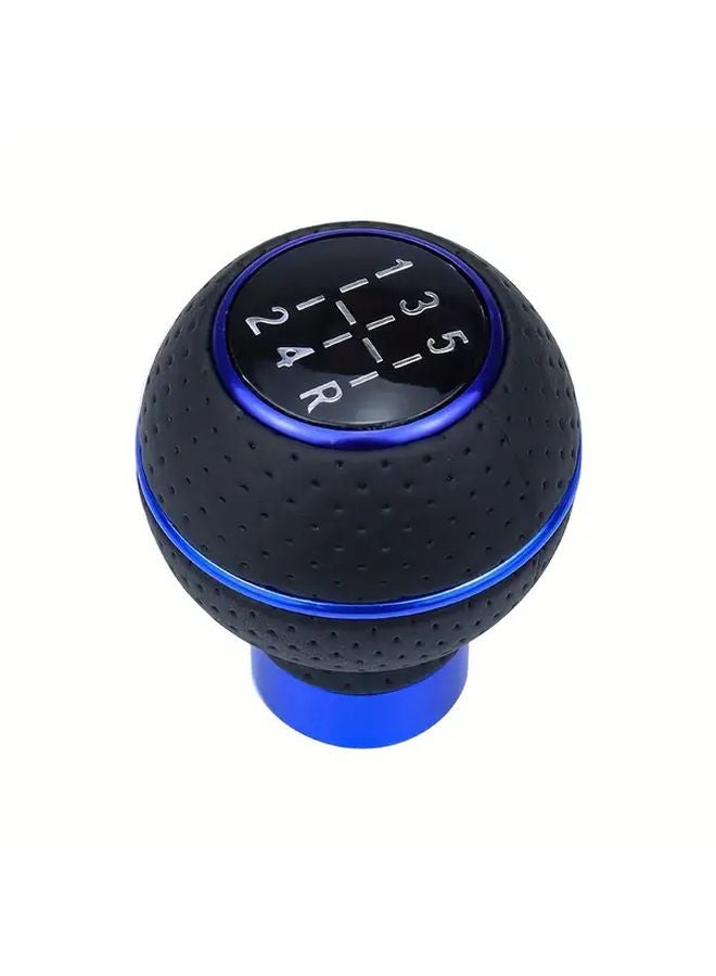 Blue Universal PU Leather 5 Speed Manual Racing Shift Knob with Aluminum Adapters - Image 1